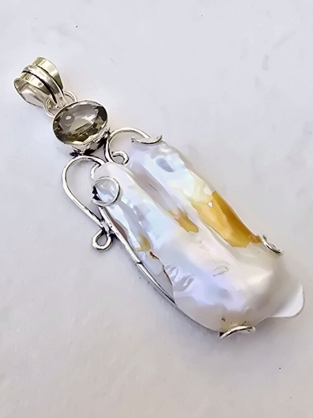 Natural Biwa Pearl ✦ Smoky Quartz Sterling Silver Pendant ✦ Organic Baroque NWT